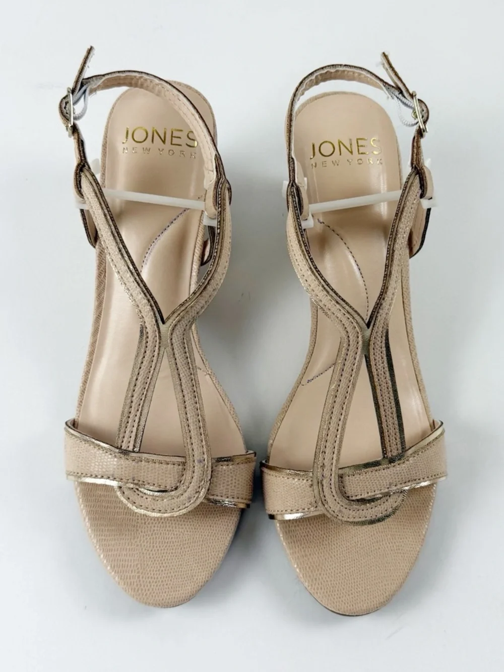 Jones New York Denera Strappy Wedge Sandals Womens 7M Natural Beige Buckle NEW